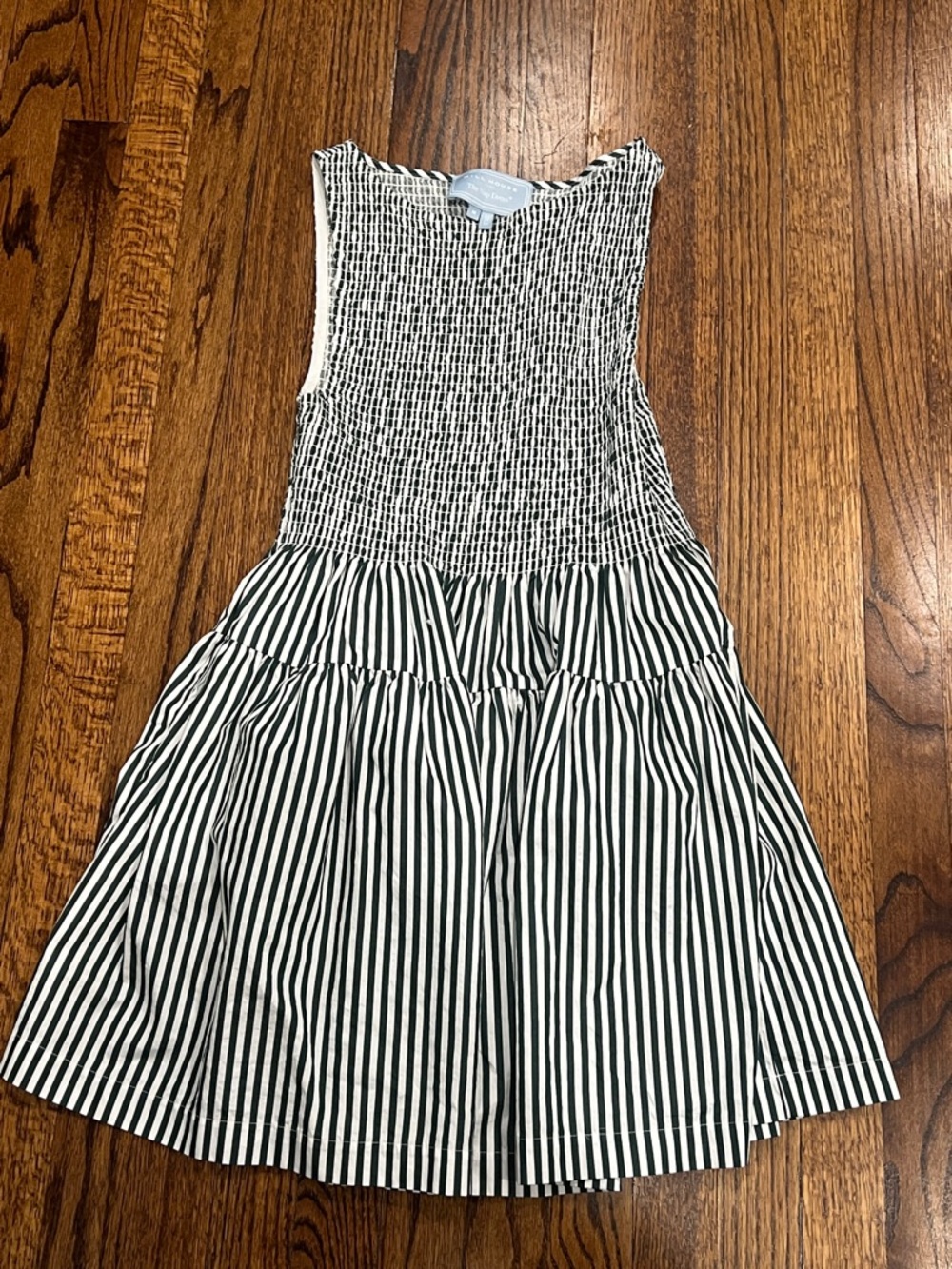 Hill House green and White Striped Smocked Mini Dress